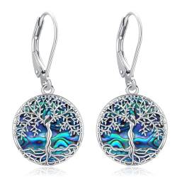 Eusense Baum des Lebens Ohrring 925 Sterling Silber Abalone Shell Ohrringe Baum des Lebens hängende Ohrringe Schmuck Geschenk für Frauen Mädchen von Eusense