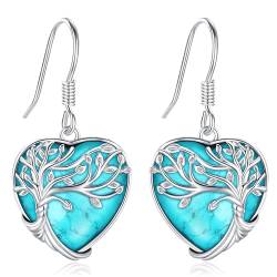 Eusense Baum des Lebens Ohrring 925 Sterling Silber Türkis Herz Ohrringe Baum des Lebens hängende Ohrringe Schmuck Geschenk für Frauen Mädchen von Eusense