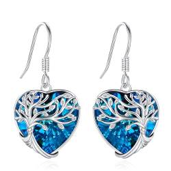 Eusense Baum des Lebens Ohrringe 925 Sterling Silber Ohrringe für Frauen Herz Kristall Ohrringe Schmuck Geschenke für Damen Mädchen von Eusense