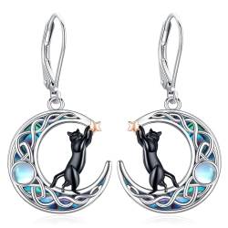 Eusense Katze Ohrringe Katze Mond Ohrringe 925 Sterling Silber Mondstein Dangle Drop Ohrringe Schmuck Geschenk für Katzenliebhaber Damen Frauen Mädchen von Eusense