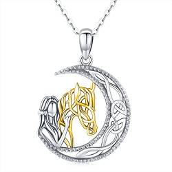 Eusense Pferde Halskette für Mädchen, 925 Sterling Silber Pferd Gold Anhänger Schmuckgeschenk für Frauen von Eusense
