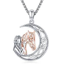 Eusense Pferde Halskette für Mädchen, 925 Sterling Silber Pferd Roségold Anhänger Schmuckgeschenk für Damen von Eusense