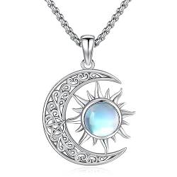 Eusense Sonne Mond Halskette 925 Sterling Silber Mondstein Anhänger Kette Schmuck Geschenk für Damen Frauen Mädchen von Eusense