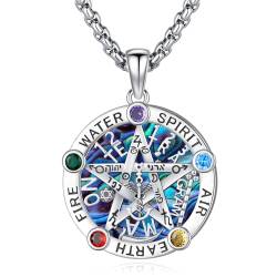 Eusense Tetragrammaton Halskette 925 Silber Abalone Muschel Pentagramm Anhänger Talisman Schutz Amulett Wicca Hexenschmuck für Männer Frauen von Eusense