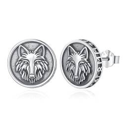 Eusense Viking Wolf Kopf Ohrringe 925 Sterling Silber Viking Wolf Ohrringe Viking Rune Ohrstecker für Männer Jungen Frauen Unisex von Eusense