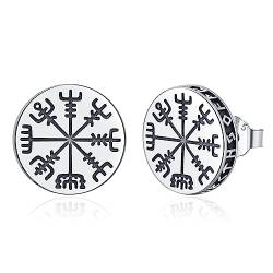 Eusense Wikinger Ohrringe Kompass Vegvisir Ohrstecker Rune Klassischer Schwarzer Ohrstecker 925 Sterling Silber Nordischer Wikingerschmuck für Unisex Frauen Männer von Eusense