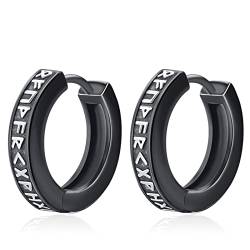 Eusense Wikinger Ohrringe Männer Rune Creolen Ohrringe Viking 925 Sterling Silber Rune Schwarz Schläfer Ohrringe Schmuck für Unisex Damen Herren von Eusense