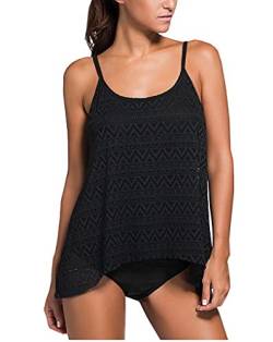 Evedaily Damen Badeanzug Zweiteilig Schwimmanzug Elegantes Push UP Bikini/Tankini Top-Modell Swimsuit für Damen & Mädchen, Gr. XXL EU ( 44-46 ), Farbe: Schwarz von Evedaily