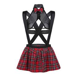 Evelure Damen Sexy Minirock Ouvert mit BHS Set Babydoll Nachtwäsche Neckholder Tiefer V-Ausschnitt Cosplay Schulmädchen Kostüm Kleid Dessous Halloween Kostüm von Evelure