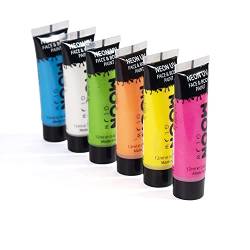 Neon UV Bodypaint Set - 72 ml - 6 Farben - Schwarzlicht Leuchteffekt - Leuchtende Schminke von Eventlights