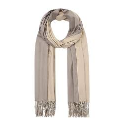 Ever Bloom Damen Schal mit 2 Farben Fransen, langer Schal für Winter Herbst, warme und elegante Halstücher Frauen Mädchen, zweifarbig, Schal farbe 2023:Beige Grau von Ever Bloom