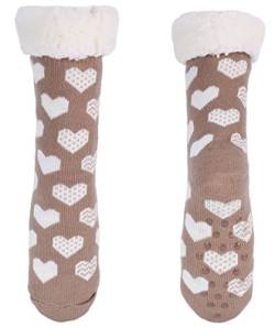 Ever Bloom Damen Stoppersocken für Winter und Weihnachten, Hüttensocke mit Innenfutter ABS Sohle, Warme Kuschelsocken Mädchen, Socken farbe:Khaki Herz von Ever Bloom