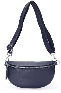 Ever Bloom Unisex Leder Brusttasche Bauchtasche, Mode Hüfttasche, Made in Italy, Umhängetasche Sattel Crossbag, Mittelgross Ledertasche für Festival und Urlaub, Tasche Farben:Navi Klein von Ever Bloom