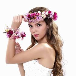 Ever Fairy® Frauen Mädchen Blumen Kranz Krone Blumen Girlande Stirnband Handgelenk Band Set für Hochzeit von Ever Fairy