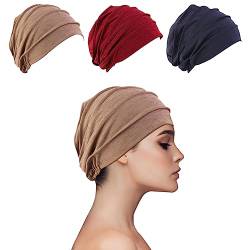 Ever Fairy Kopfwickel für Frauen, verdickte elastische Baumwolle Kopfbedeckung für Stirnband Chemotherapie und Sonnenschutz (Kaffee + Rot + Marineblau) von Ever Fairy