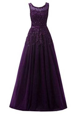 Ever Love A-Linie Lang Spitze T¨¹ll R¨¹ckenfrei Abendkleid Ballkleid Hochzeit Brautjungfernkleid mit Träger-Farbe: Trauben, Gr. 52 von Ever Love