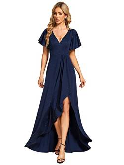 Damen Abendkleid Herbstkleid V Ausschnitt Kurze Ärmel A Linien Kleid Für Party Navy Blau 42 von Ever-Pretty