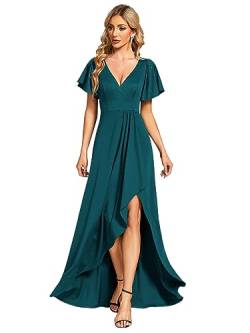 Damen Abendkleid Hochzeitsgastkleid V Ausschnitt Kurze Ärmel A Linien Kleid Für Party Blau Grün 42 von Ever-Pretty