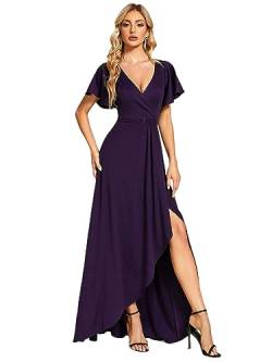 Damen Abendkleid V Ausschnitt Kurze Ärmel Cocktailkleid A Linien Kleid Für Party Dunkellila 54 von Ever-Pretty