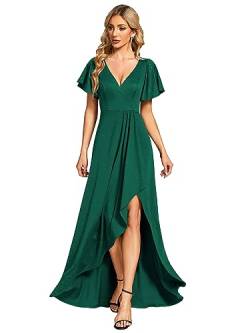 Damen Abendkleid V Ausschnitt Weihnachten Kurze Ärmel A Linien Kleid Für Party Dunkelgrün 50 von Ever-Pretty