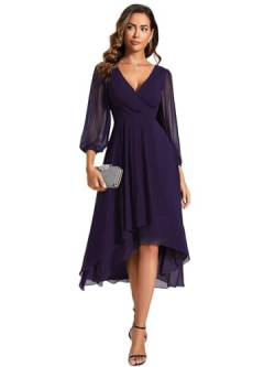 Damen Cocktailkleid V Ausschnitt Kurzes Cocktailkleid Ärmel A Linie Kleid Für Party Dunkelviolett 56 von Ever-Pretty