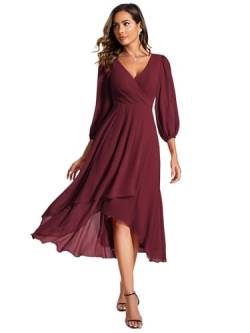 Damen Weihnachts Cocktailkleid V Ausschnitt Lange Ärmel A Linie Kleid Für Party Burgund 48 von Ever-Pretty