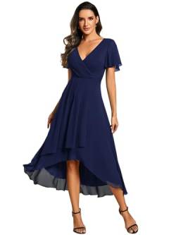 Ever-Pretty Abendkleid Asymmetrisches Cocktailkleid für Damen V Ausschnitt Knielang A-A-Linie Chic Navy Blau 36 von Ever-Pretty