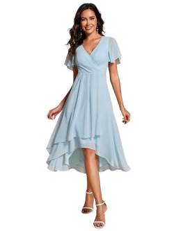 Ever-Pretty Abendkleid Damen A-Linie Chiffon Kurze Ärmel Partykleider V Ausschnitt Chiffon Hochzeit Knielang Himmelblau 48 von Ever-Pretty