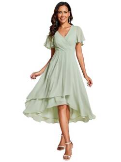 Ever-Pretty Abendkleid Damen A-Linie Chiffon Kurze Ärmel Partykleider V Ausschnitt Chiffon Hochzeit Knielang Minzgrün 48 von Ever-Pretty