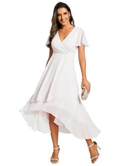 Ever-Pretty Abendkleid Damen A-Linie Chiffon Kurze Ärmel Partykleider V Ausschnitt Chiffon Hochzeit Knielang Weiß 48 von Ever-Pretty