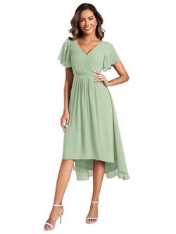 Ever-Pretty Abendkleider Damen Elegant für Hochzeit Knielang A-Line Cocktailkleid High Low Festliche Kleider Minzgrün 44 von Ever-Pretty