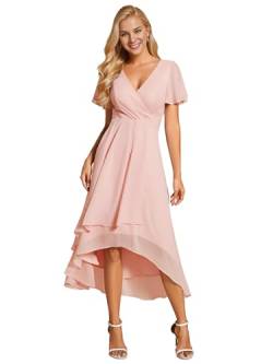 Ever-Pretty Brautjungfernkleid Asymmetrisches High Low A-Linie Chiffon V Ausschnitt Elegantes Damenkleid Rosa 36 von Ever-Pretty