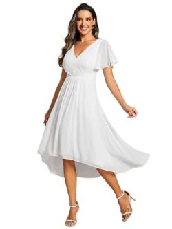 Ever-Pretty Cocktailkleid Elegant für Hochzeit Damen Midikleid V-Ausschnitt Kleid Ballkleid Weiß 44 von Ever-Pretty