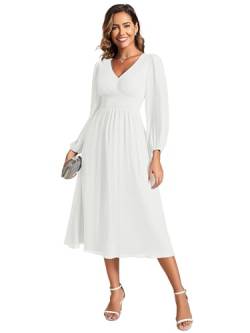 Ever-Pretty Cocktailkleid Elegant für Hochzeit Damen V-Ausschnitt Midikleid Kleid Ballkleid Weiß 38 von Ever-Pretty