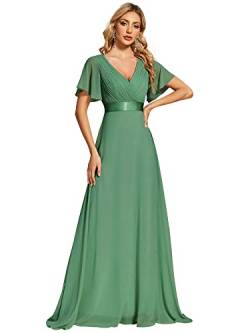 Ever-Pretty Damen A-Linie Chiffon Brautjungfernkleid V Ausschnitt Chiffon Hochzeit Bodenlang Abendkleid Grüne Bohne 36EU von Ever-Pretty