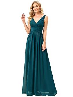 Ever-Pretty Damen A-Linie V-Ausschnitt Elegant Empire Chiffon Abendkleider Blaugrün 42 von Ever-Pretty