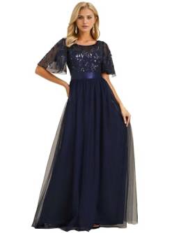 Ever-Pretty Damen Abendkleid A-Linie Spitze Kurze Ärmel Partykleid lang Navy blau 42 von Ever-Pretty