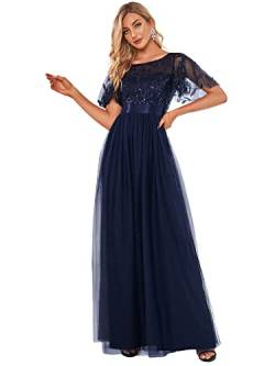 Ever-Pretty Damen Abendkleid A-Linie Spitze Kurze Ärmel Partykleid lang Navy blau 44 von Ever-Pretty
