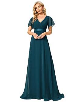 Ever-Pretty Damen Abendkleid Frau A-Linie Chiffon Brautjungfernkleid V Ausschnitt Hochzeit Bodenlang Blaugrün 52 von Ever-Pretty
