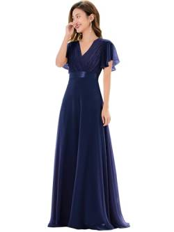 Ever-Pretty Damen Abendkleid Frau A-Linie Chiffon Cocktailkleid V Ausschnitt Hochzeit Navy Blau 46 von Ever-Pretty