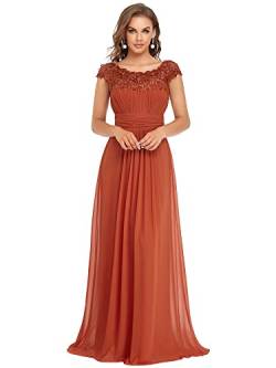 Ever-Pretty Damen Abendkleider Kurze Ärmel Rundkragen Spitze Empire A-Linie Elegant Chiffon Bodenlang Partykleider Burnt orange 42EU von Ever-Pretty