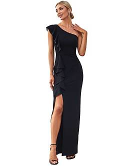 Ever-Pretty Damen Abendkleider Maxi Dehnbar Eine Schulter Rüschen Teilt Unregelmäßig Sommer Elegant Schwarz L von Ever-Pretty