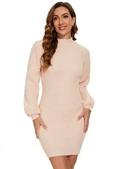 Ever-Pretty Damen Ballkleider Winter Verdicken Strickkleid Rundhals Laternenärmel Maxi Abendkleid Beige M von Ever-Pretty