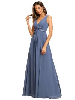 Ever-Pretty Damen Cocktailkleider Elegant Maxi BodenÄrmellos V-Ausschnitt Chiffon Rückenfrei Staubige Marine 44EU von Ever-Pretty