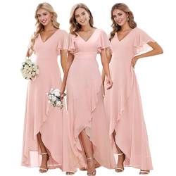 Ever-Pretty Damen Cocktailkleider V-Ausschnitt Bodenlang Chiffon Rückenfrei Elegant Rosa 58EU von Ever-Pretty