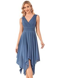 Ever-Pretty Damen Doppel V-Ausschnitt Ärmellos Empire Asymmetrische Saum Chiffon Midi Hochzeitskleider Gebrannte Orange 58EU von Ever-Pretty