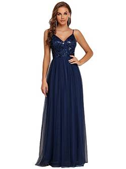 Ever-Pretty Damen Glitzergürtel Für Abendkleid Lang Tüll Pailletten V-Ausschnitt A-Linie Glitzer Navy Blau 50EU von Ever-Pretty