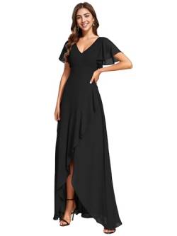 Ever-Pretty Damen Partykleider V-Ausschnitt Asymmetrisch Lang Chiffon Rückenfrei Elegant Schwarz 36EU von Ever-Pretty