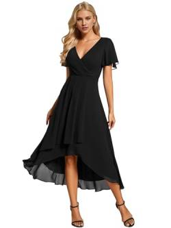 Ever-Pretty Hochzeitsgastkleid V Ausschnitt Gerüschte Ärmelränder Damen Elegante Empire Taille Brautjungfer Kleider Chic Schwarz 36 von Ever-Pretty