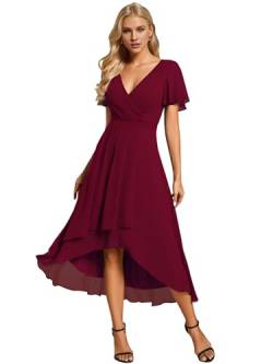 Ever-Pretty Hochzeitsgastkleid V Ausschnitt Rüschenärmel Chiffon Knielanges Abendkleid Burgund 40 von Ever-Pretty